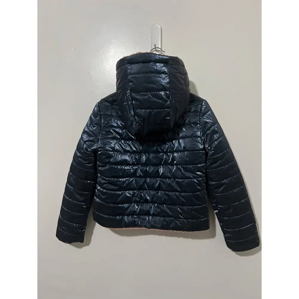 Michael Kors Girls Blue/Rose Gold Faux Fur Lined Puffer Jacket Size 6